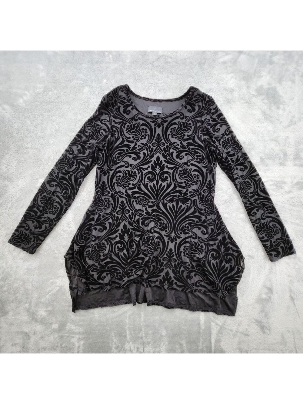 Ronnie Nicole Evening Velvet Burnout Tunic Top Large Hi Low Party Event Elegant